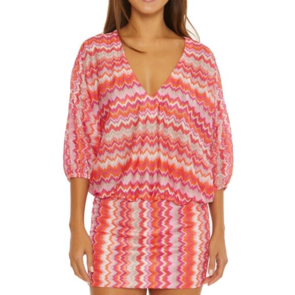 Trina Turk 'Zen' Mesh-Knit Swimsuit Cover-Up Mini-Dress, Multicolor - Picture 1 of 2